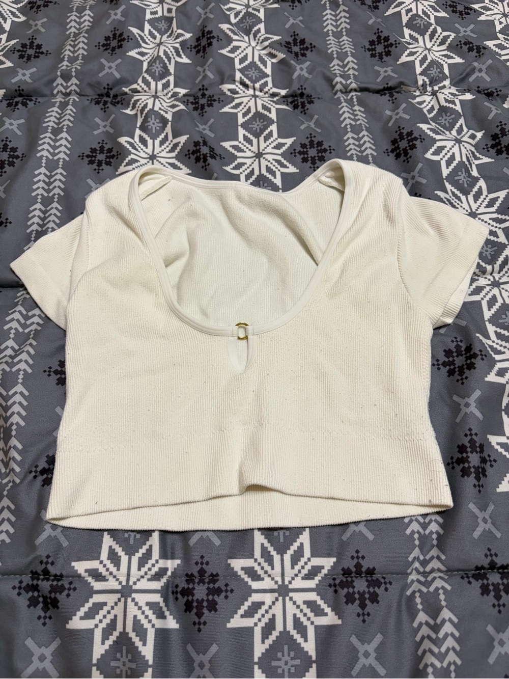 aerie Cream Scoop-Ring Ribbed Crop Top